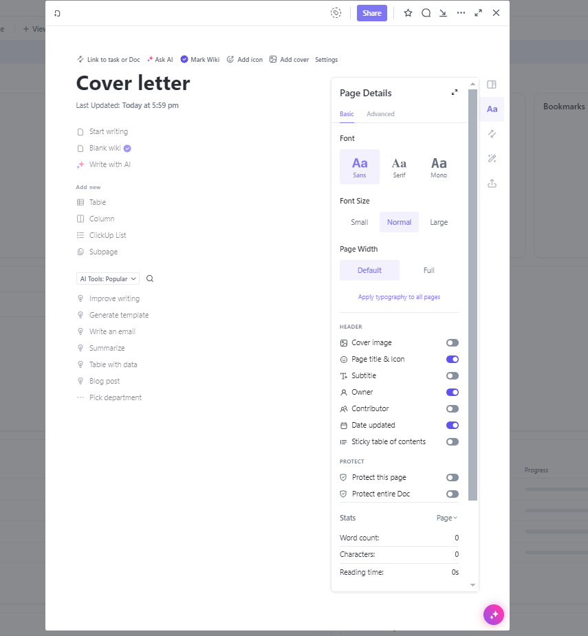 Use ClickUp Docs to create a chronological resume