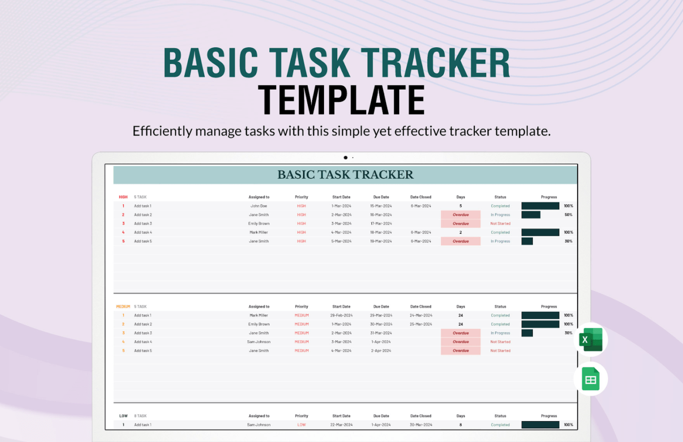 Google Sheets Project Management template: Basic task tracker