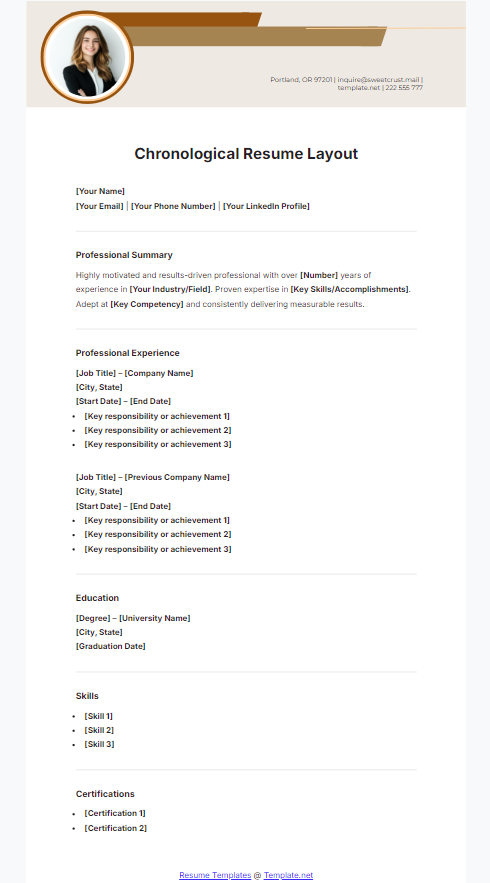 Chronological Resume Layout Template by Template.Net