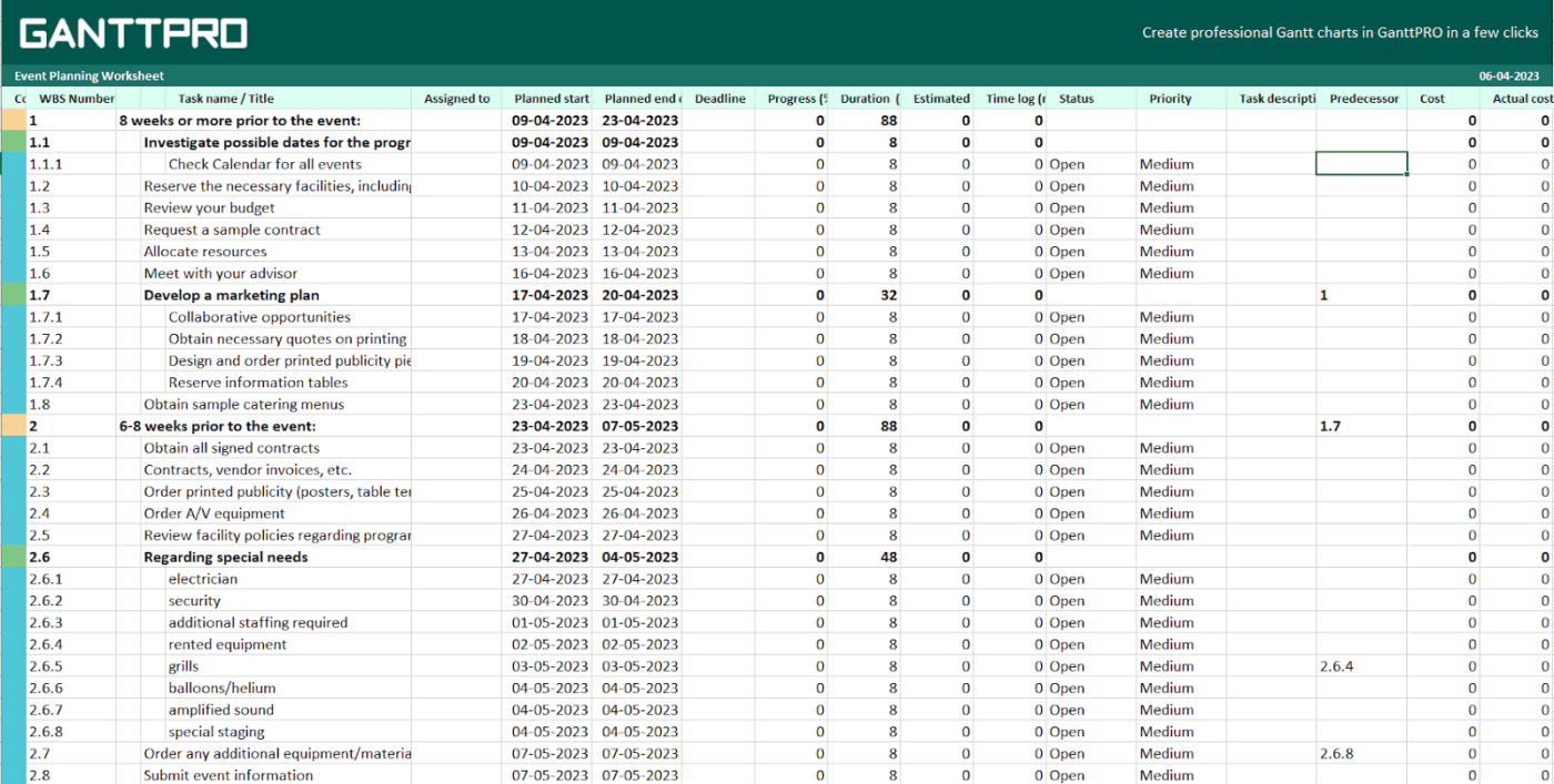 Event Planning Template Excel by GanttPro