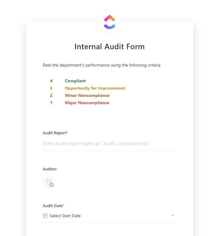 ClickUp internal audit form