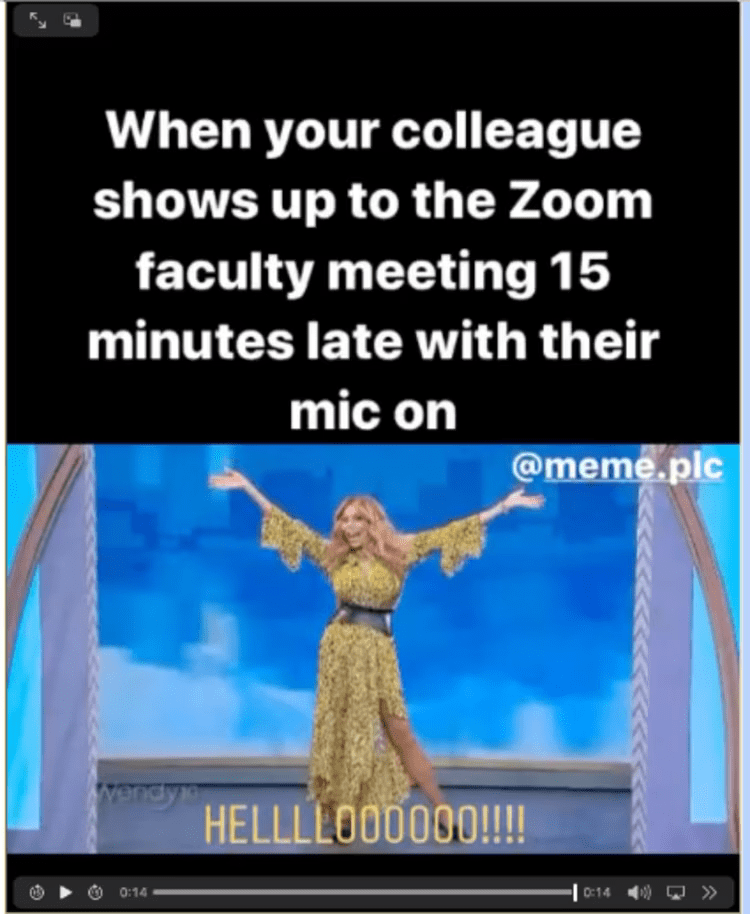 Showing up late in meetings with mic on meme