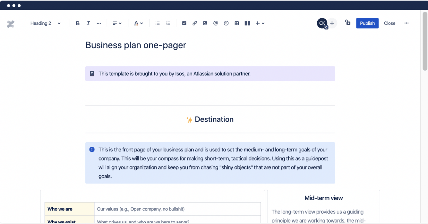 Confluence Business Plan One-Pager Template