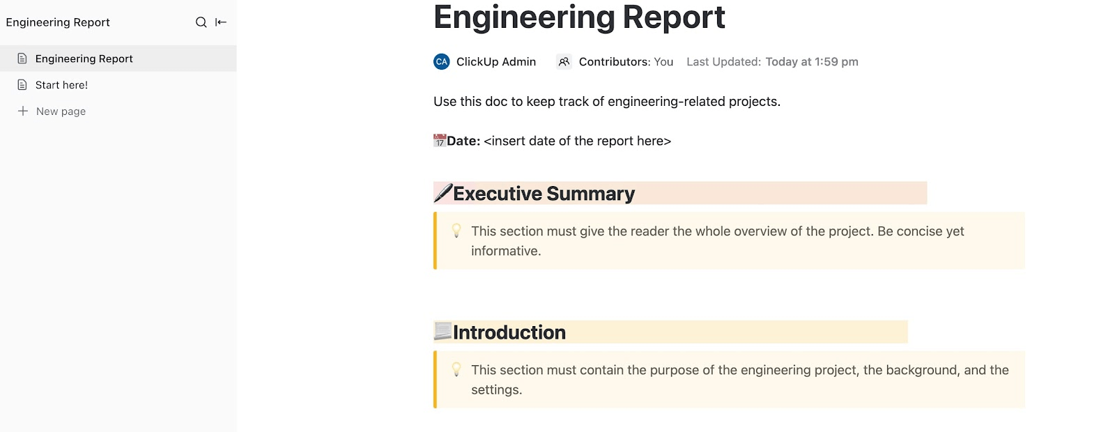 ClickUp Engineering Report Template confluence templates