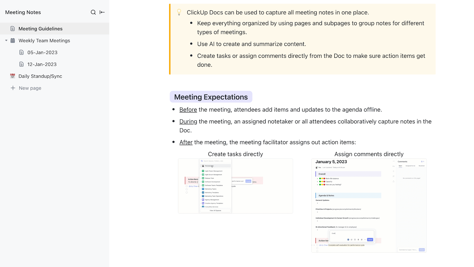 ClickUp Meeting Notes Template confluence templates