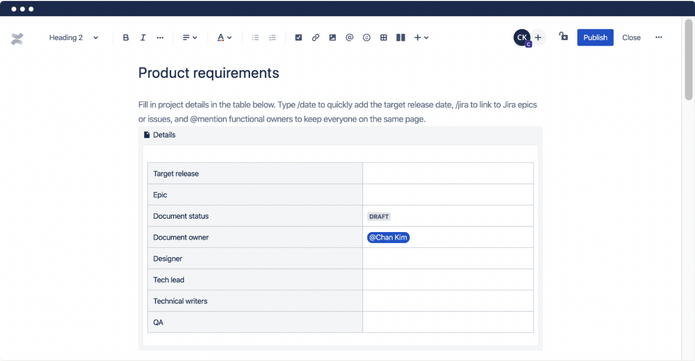 Confluence Product Requirements Template