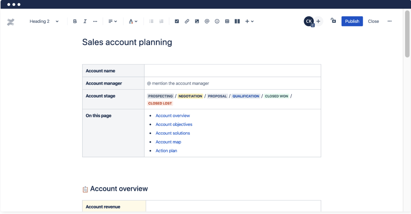 Confluence's Sales Account Planning Template
confluence templates