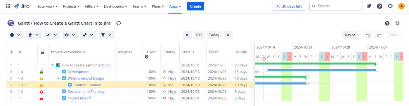 Plan tasks on Gantt chart