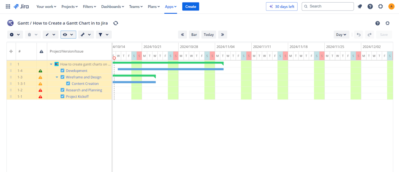 make changes in Gantt chart