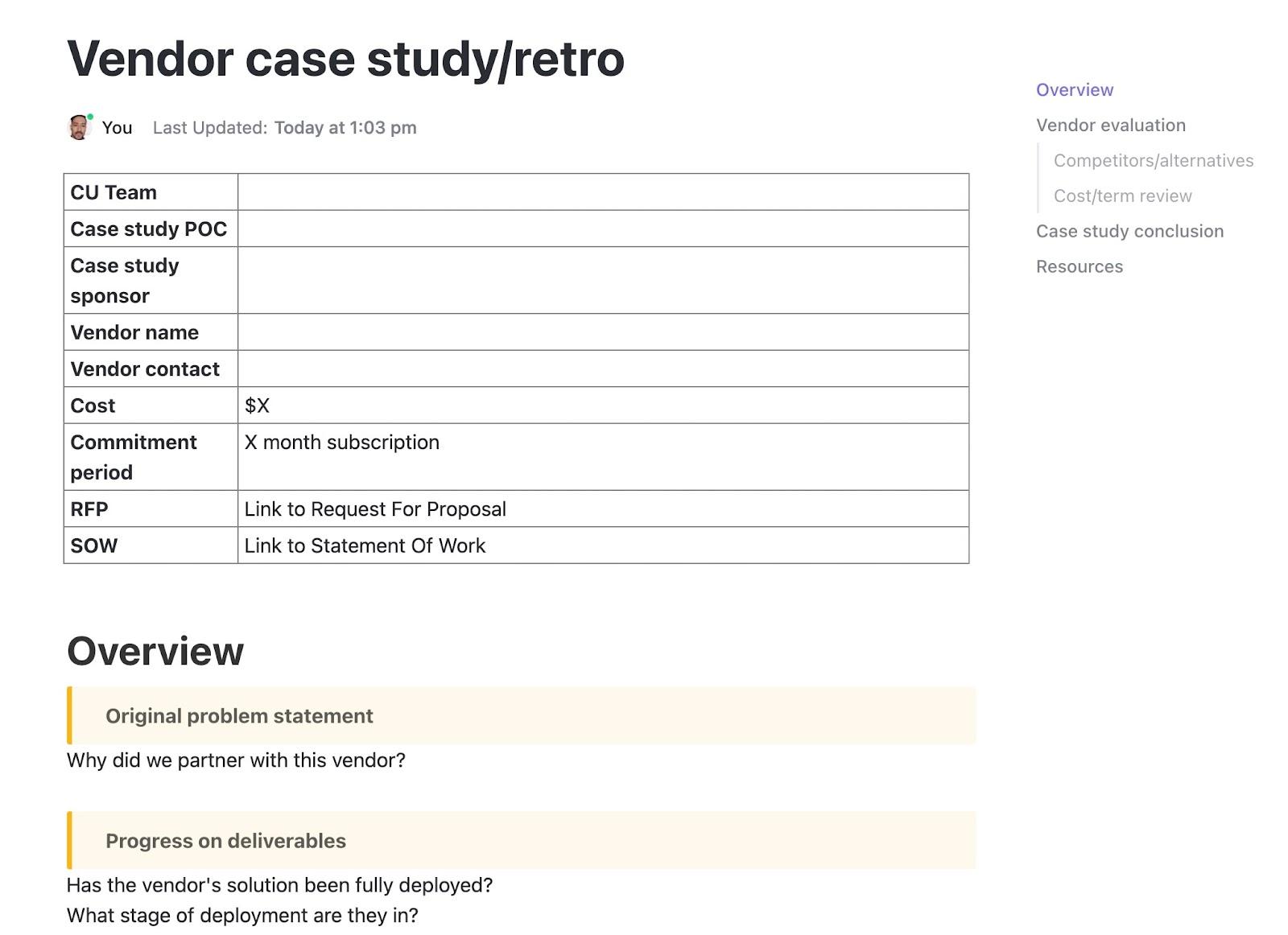 ClickUp Vendor Retrospective Template