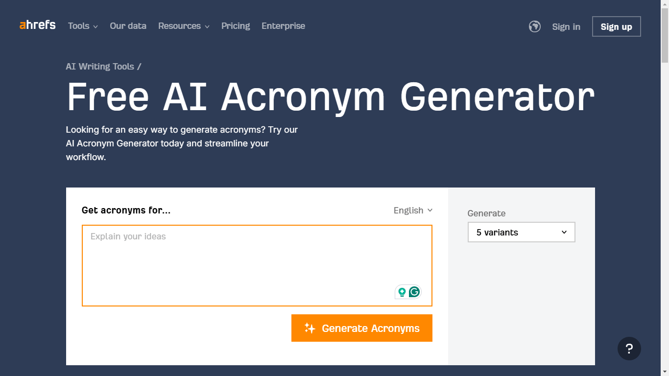 ai acronym generator: Ahrefs