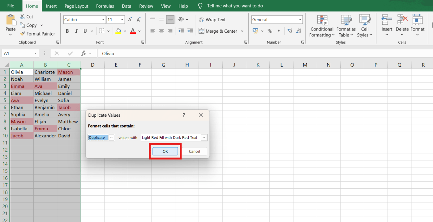 How to Find Duplicates in Excel-Apply the rule