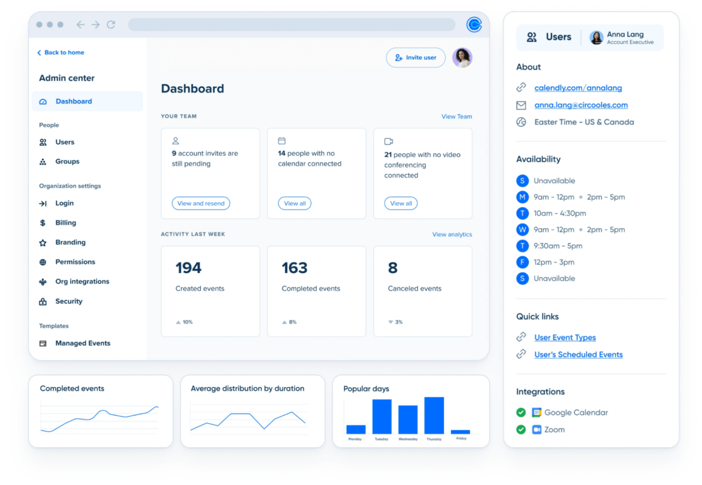 Calendly Dashboard: online calendar