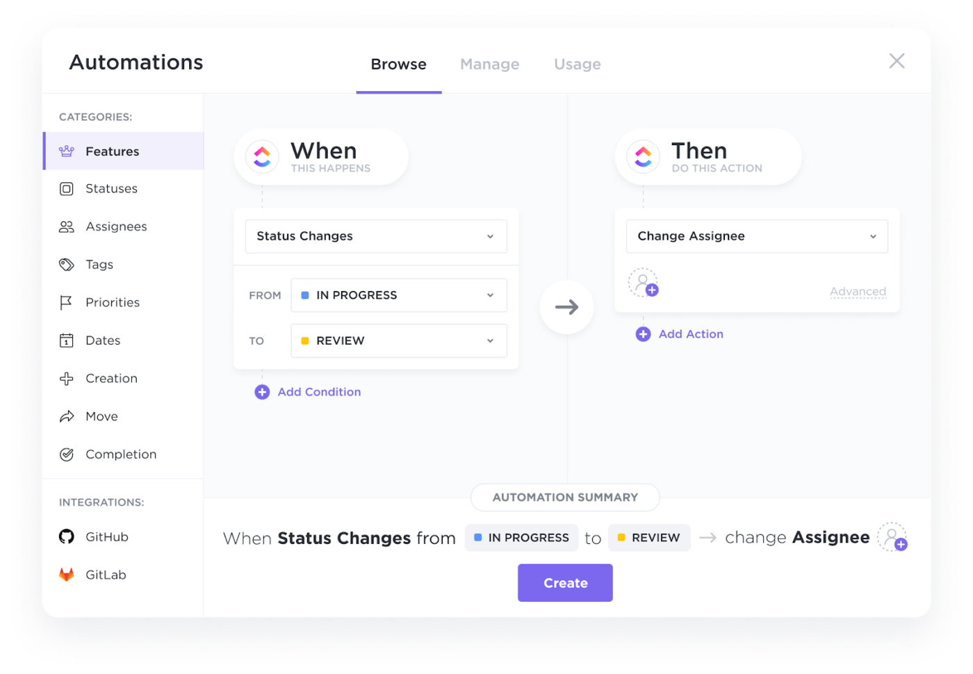 ClickUp Automations: Gmail CRM software with workflow automation capabilities