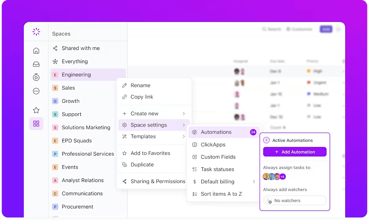 Automate repetitive tasks in your sales pipeline with ClickUp Automations