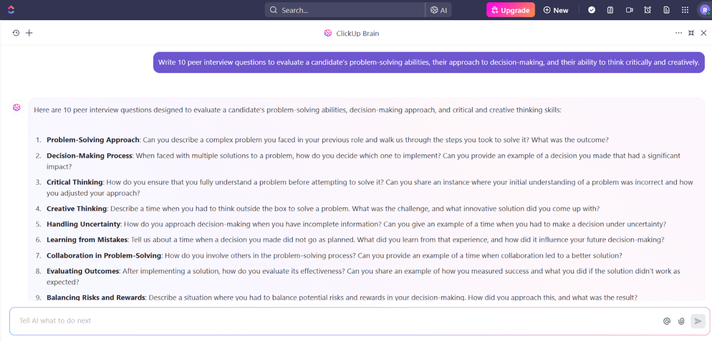 ClickUp Brain:  Interview Format