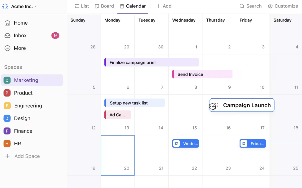 Organize meetings, tasks, and deadlines in one place with the ClickUp Calendar View