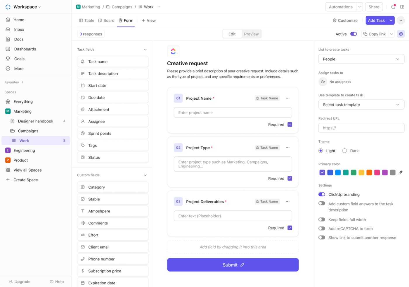 Collect pre- and post-check-in feedback easily with ClickUp Forms