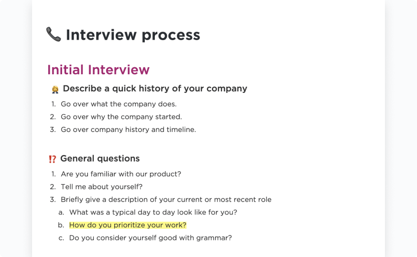 ClickUp Interview Process Template