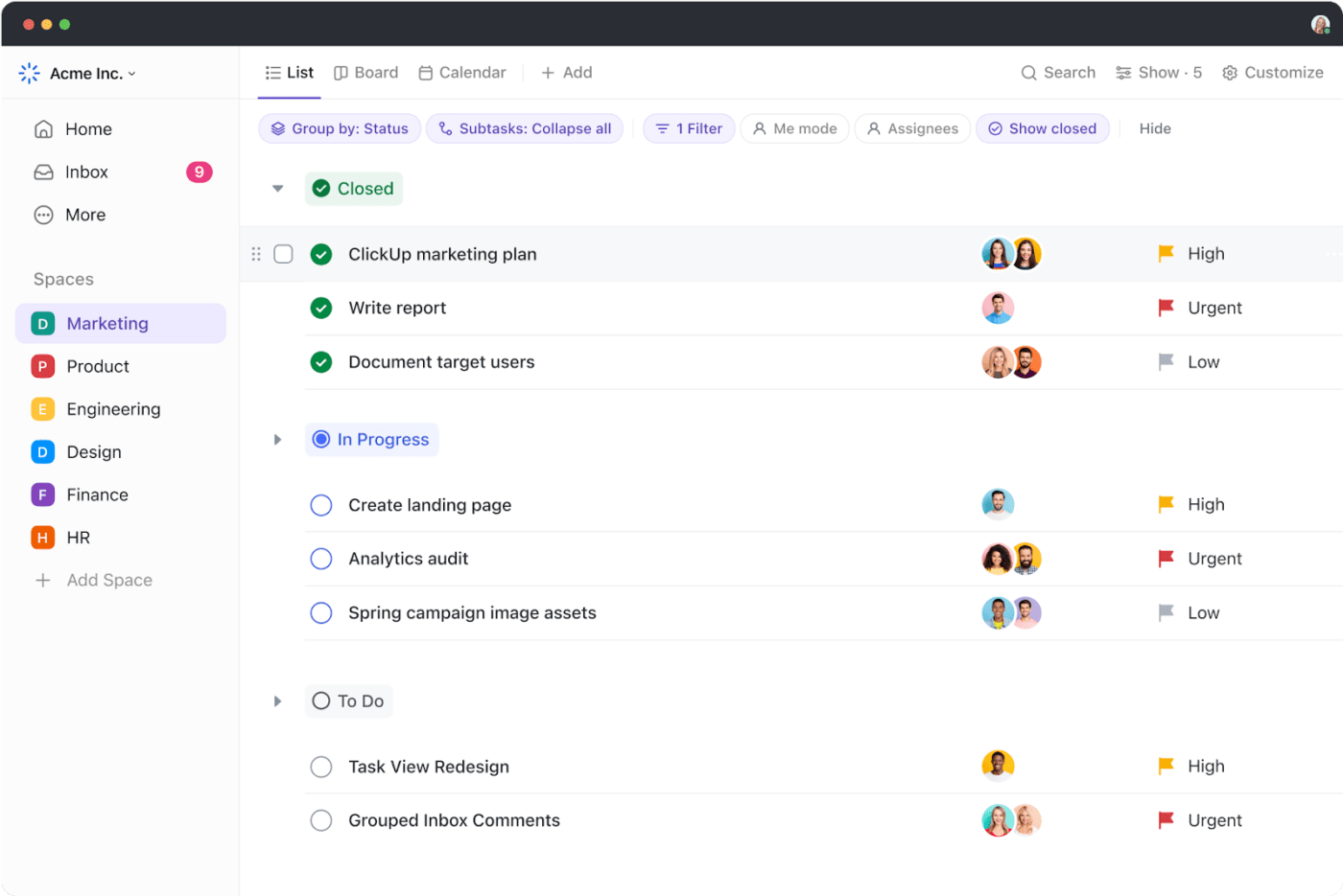 Keep tasks organized and monitor progress with ClickUp List View