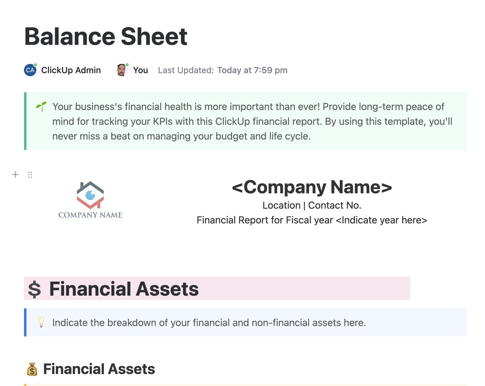 ClickUp Personal Balance Sheet Template