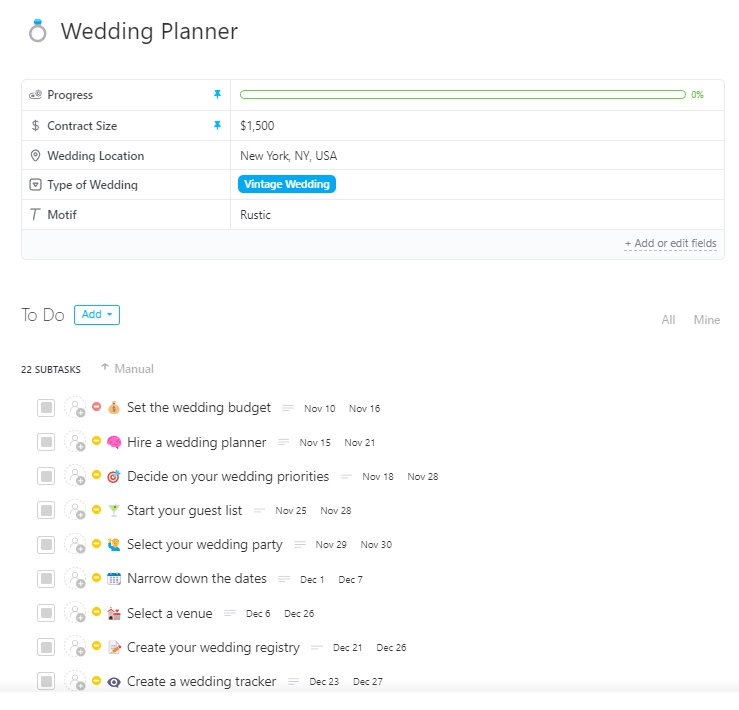 ClickUp Wedding Planner Template
