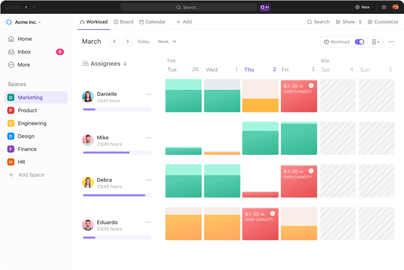 ClickUp Workload View: Monitor scrum team members and their workload