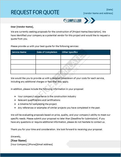 Construction Request for Quote (RFQ) Template word by Office Templates Online