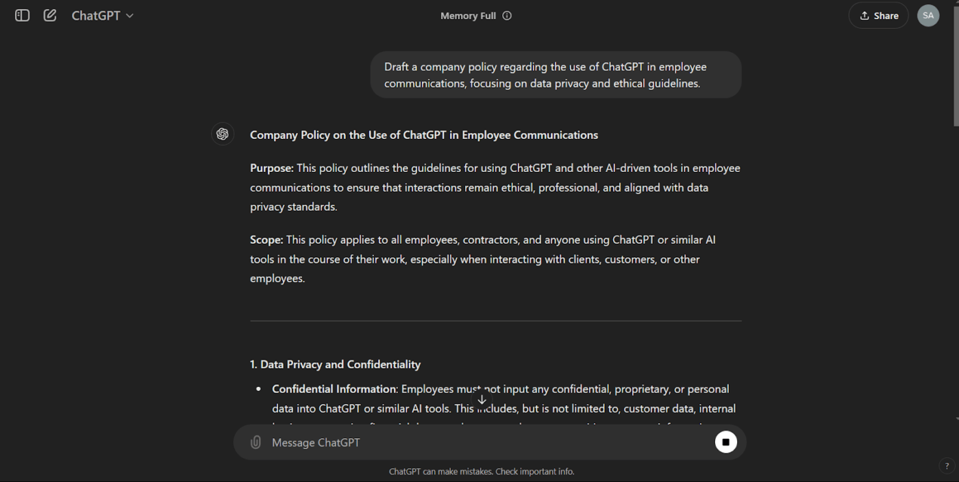 Draft reliable company policies with ChatGPT