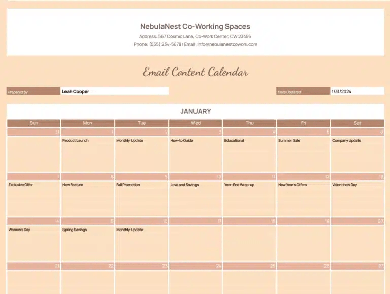 Email Content Calendar Template: content calendar template google sheets 