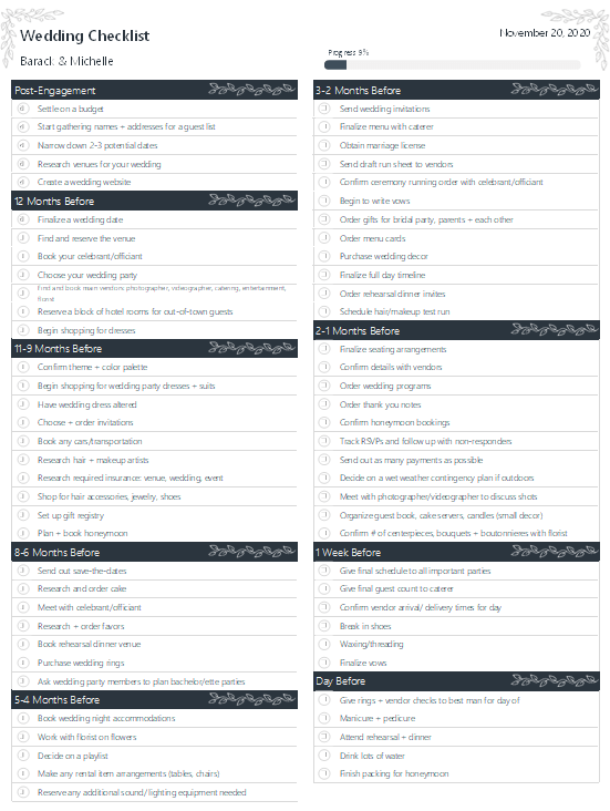 Excel Wedding Template Checklist by Adnia: Wedding Planning Templates