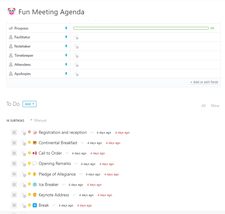 zoom icebreakers: ClickUp Fun Meeting Agenda Template