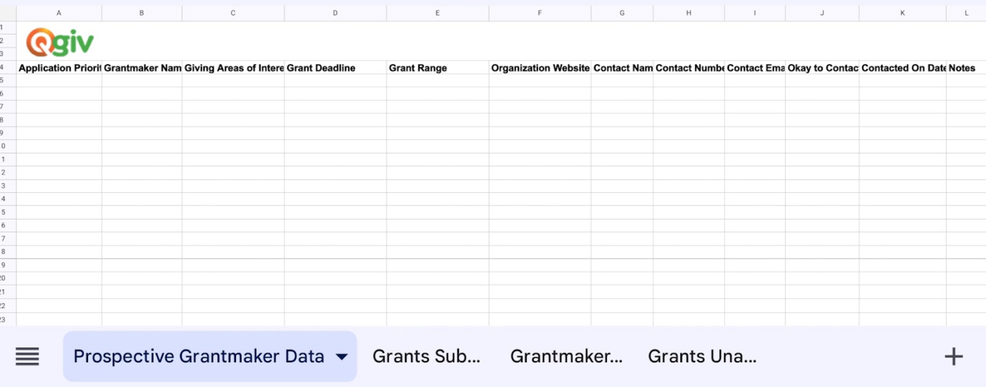 Grant Tracking Spreadsheet Template by Qgiv