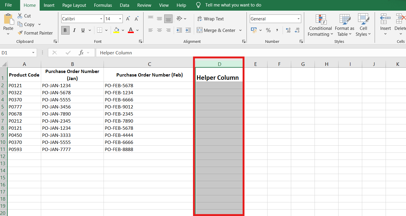 How to Find Duplicates in Excel-Add a Helper Column