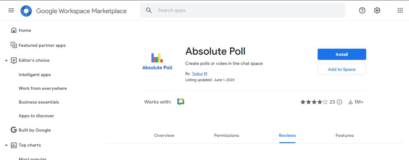 Install Absolute Poll to create your Google Chat poll