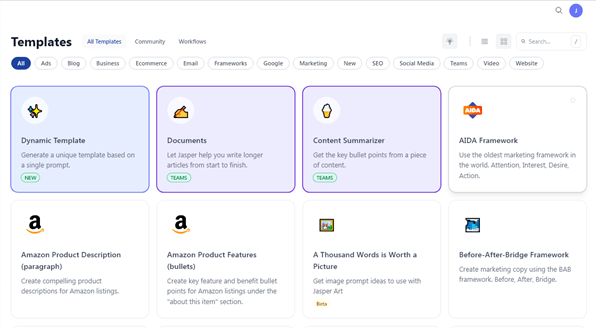 Jasper AI Dashboard: ai script generator 