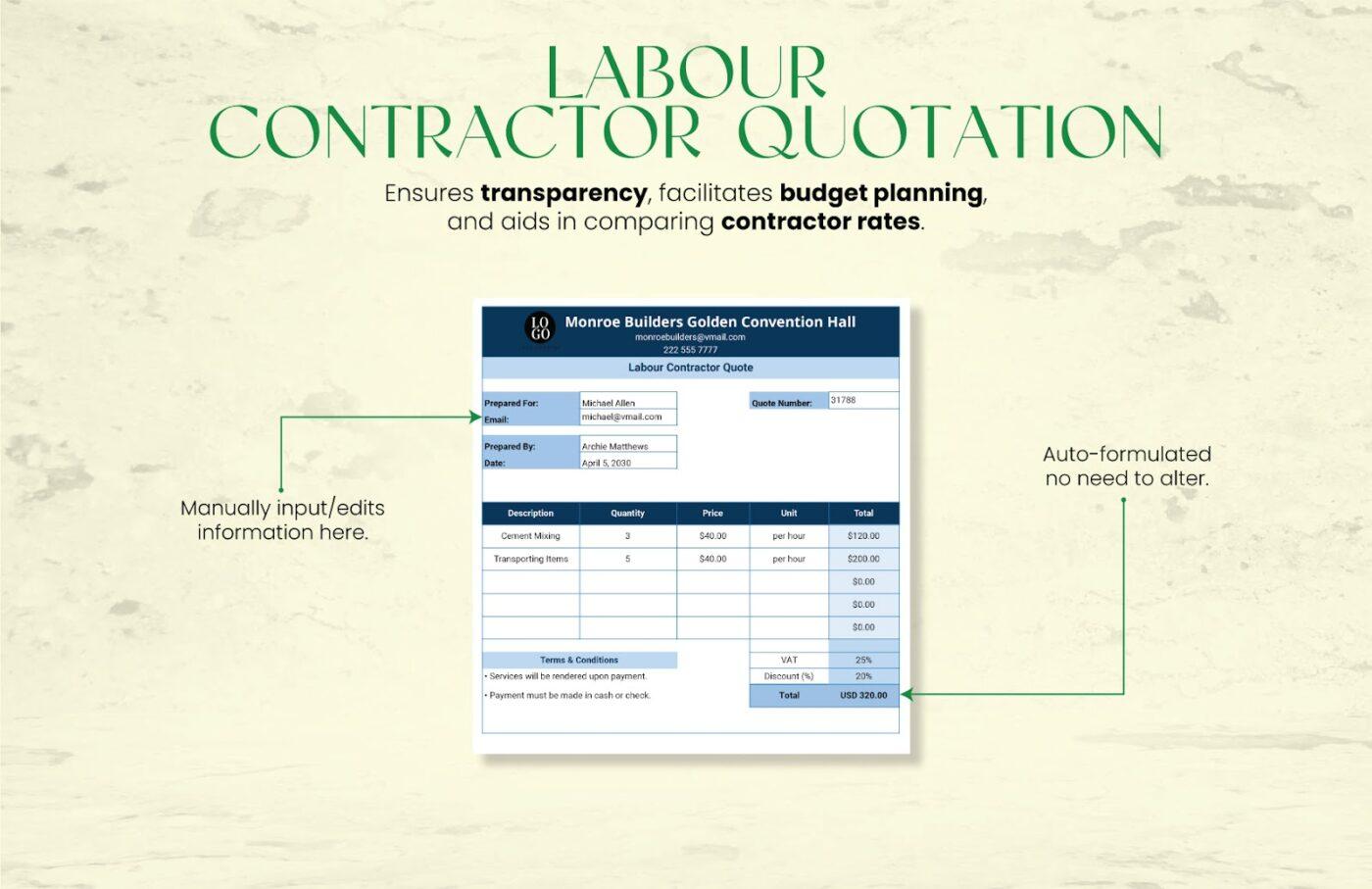 Labour Contractor rfq template word by Template.net