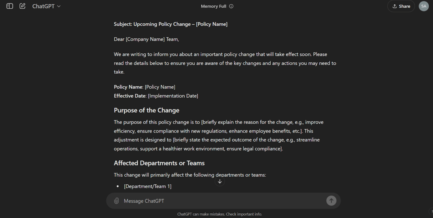 Leverage ChatGPT to write personalized responses and messages for internal comms