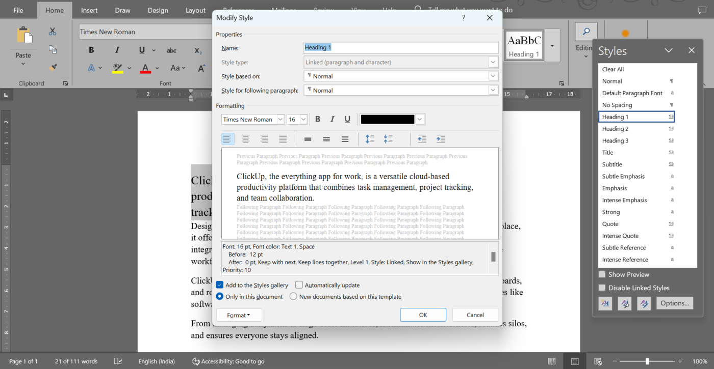 Modify styles to maintain formatting consistency : How to Highlight in Word