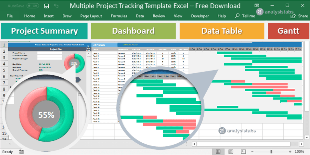 Multiple project charter excel template by Analysistabs