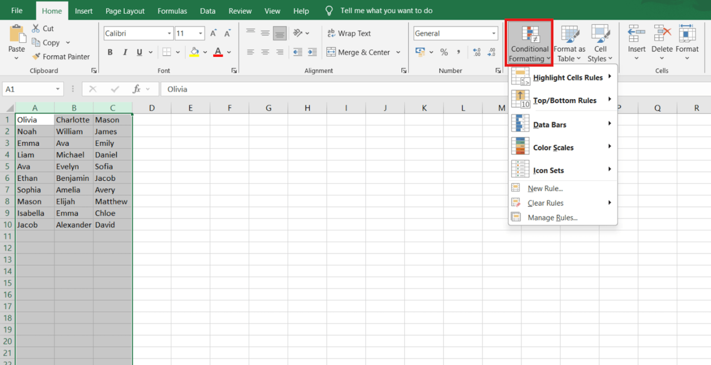 How to Find Duplicates in Excel-Conditional Formatting in the Styles group