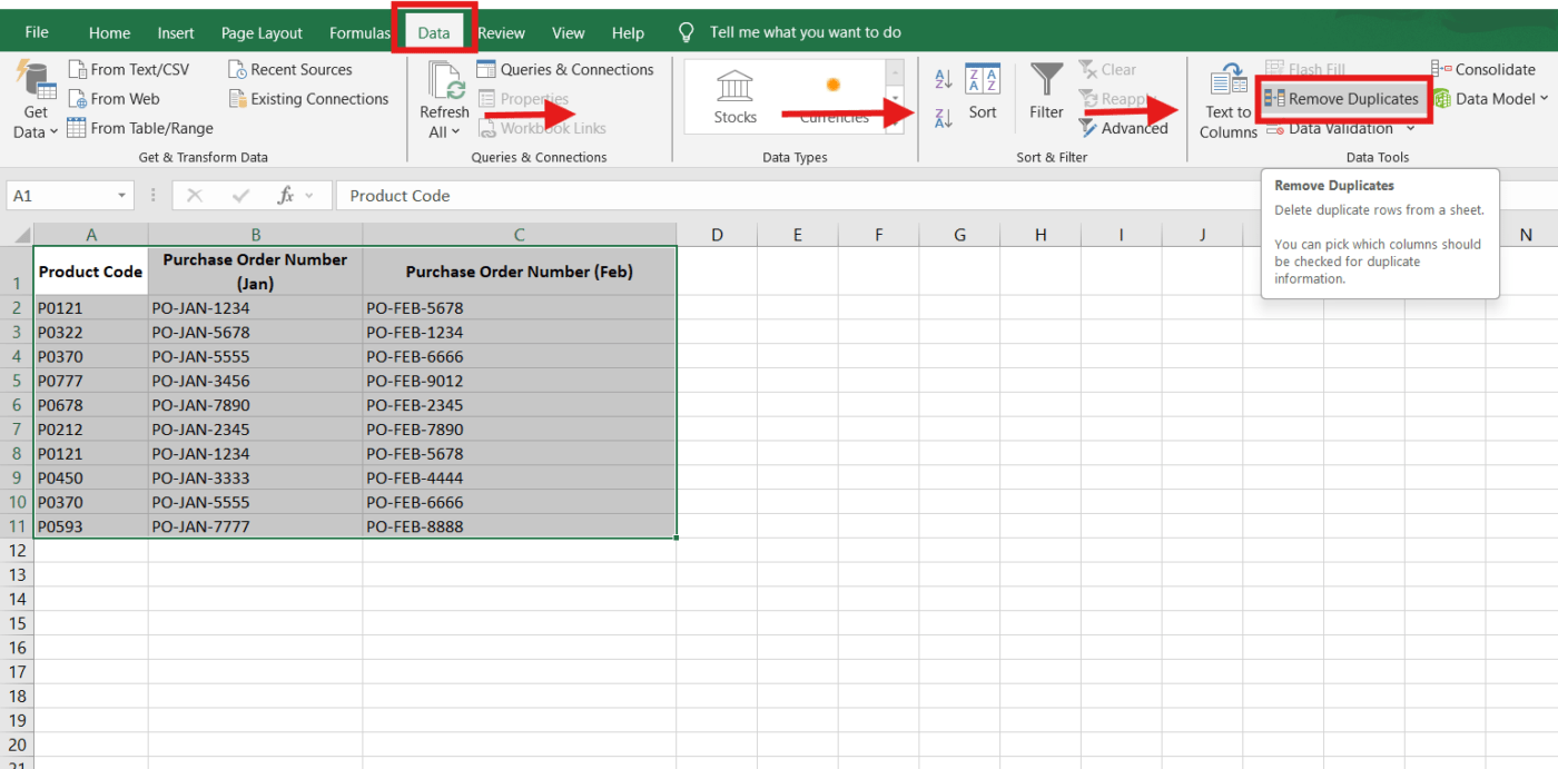 How to Find Duplicates in Excel-Open the Remove Duplicates tool