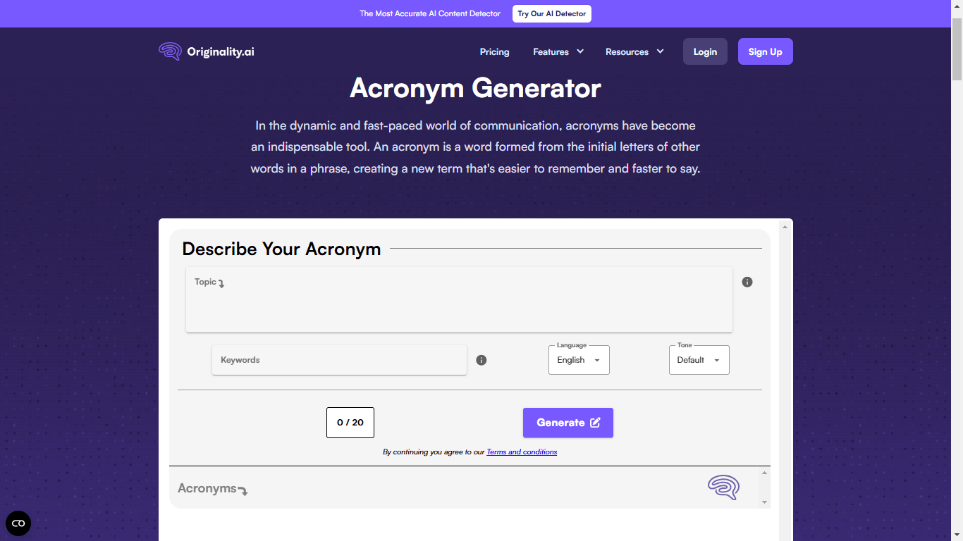 ai acronym generator: Originality.ai