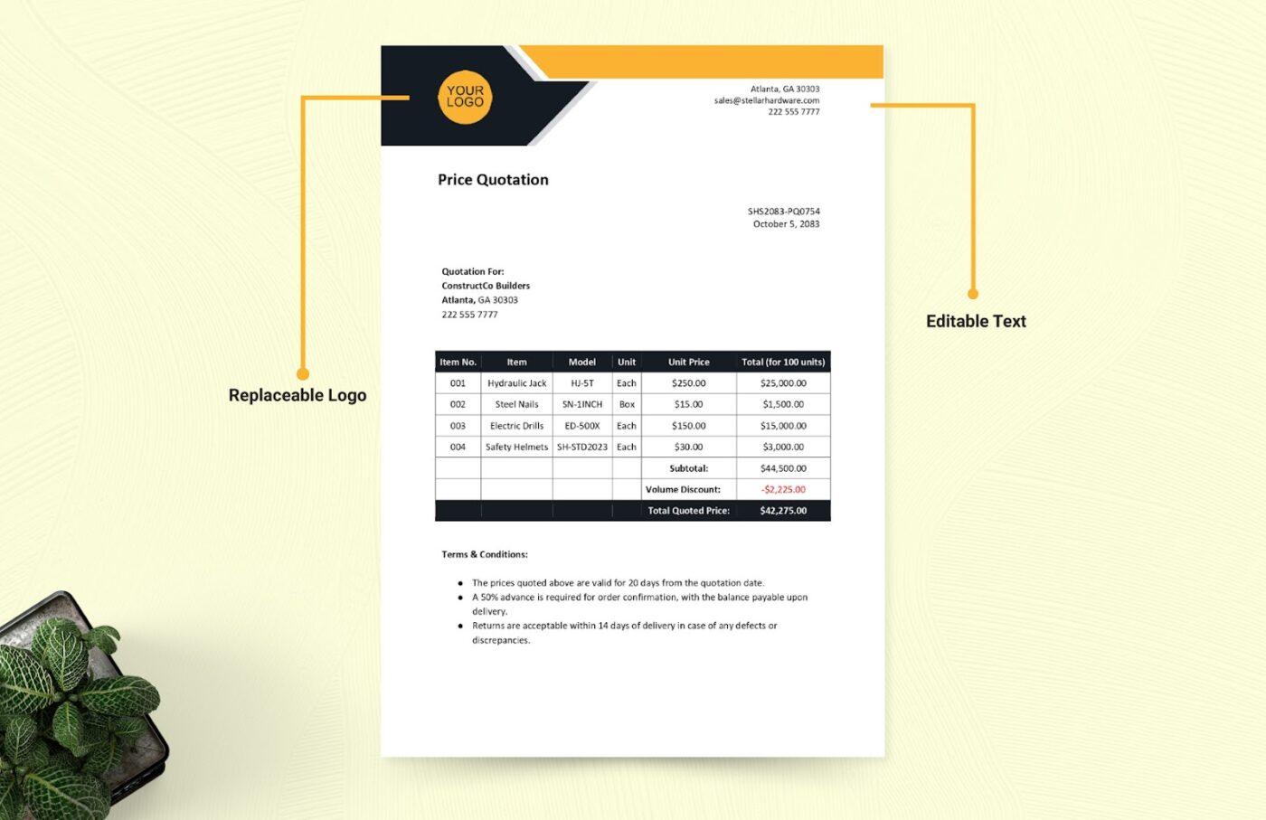 Price Quotation Template by Template.net