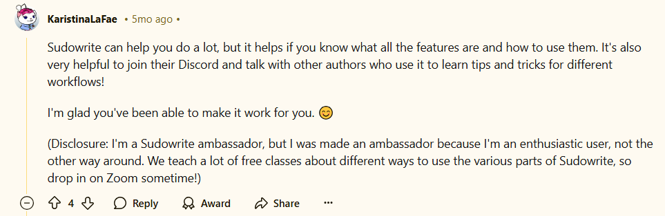 Reddit review-Sudowrite