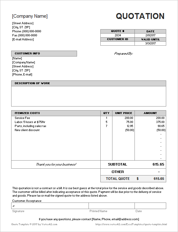 RFQ template excel by Vertex42