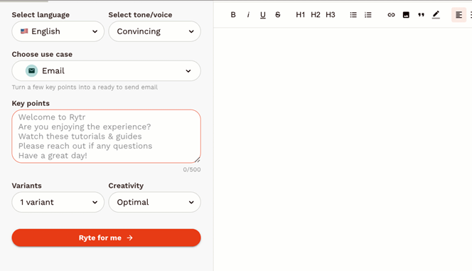 Rytr Dashboard: ai script generator 