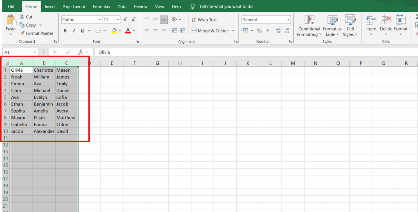 How to Find Duplicates in Excel- selecting data range.