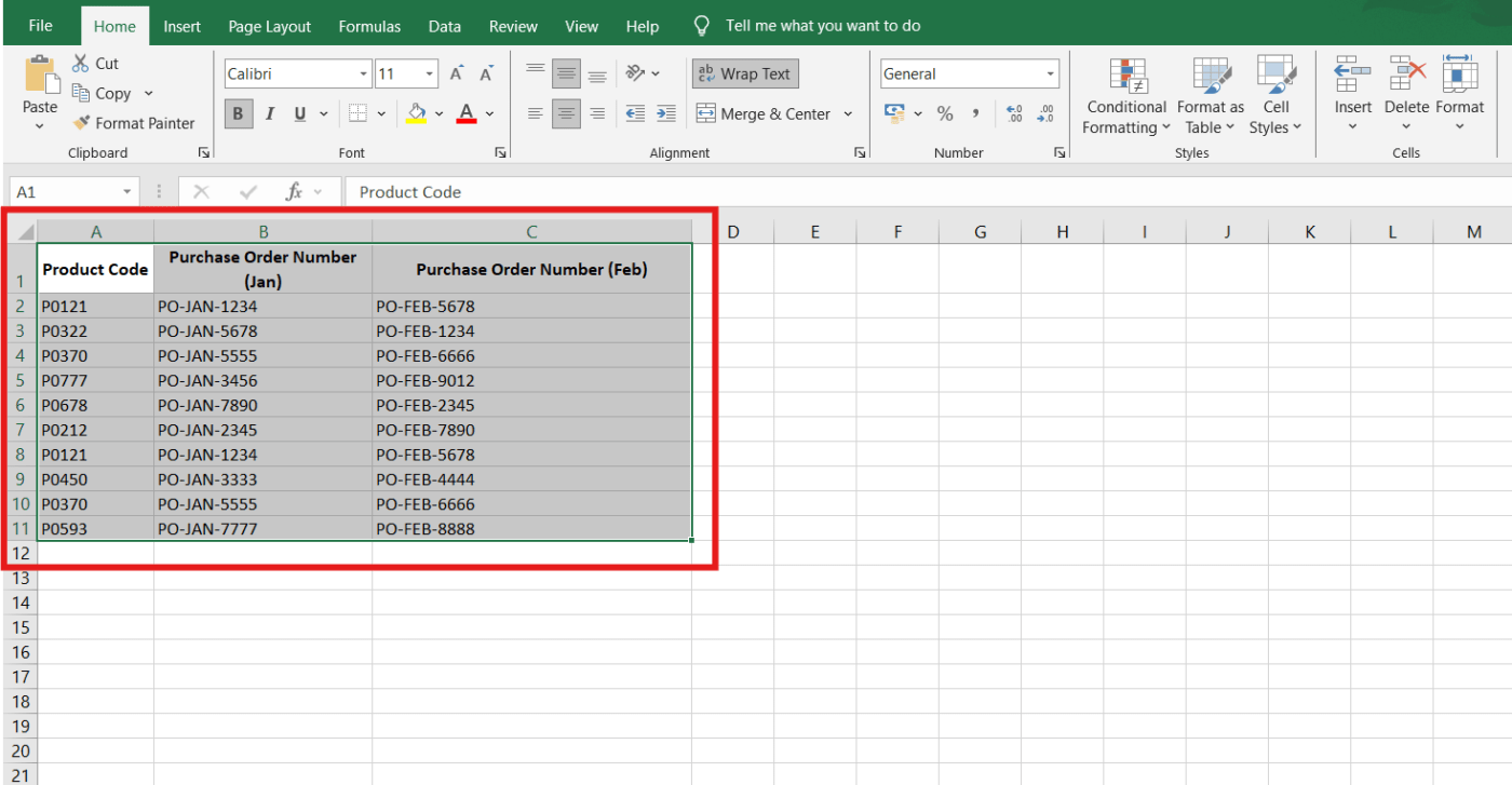 How to Find Duplicates in Excel - Select the data range