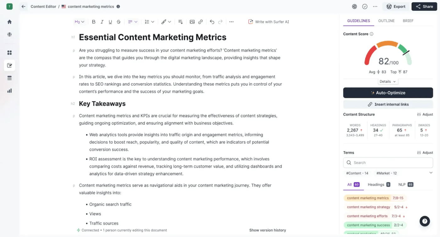 SurferSEO tool for generating AI content briefs